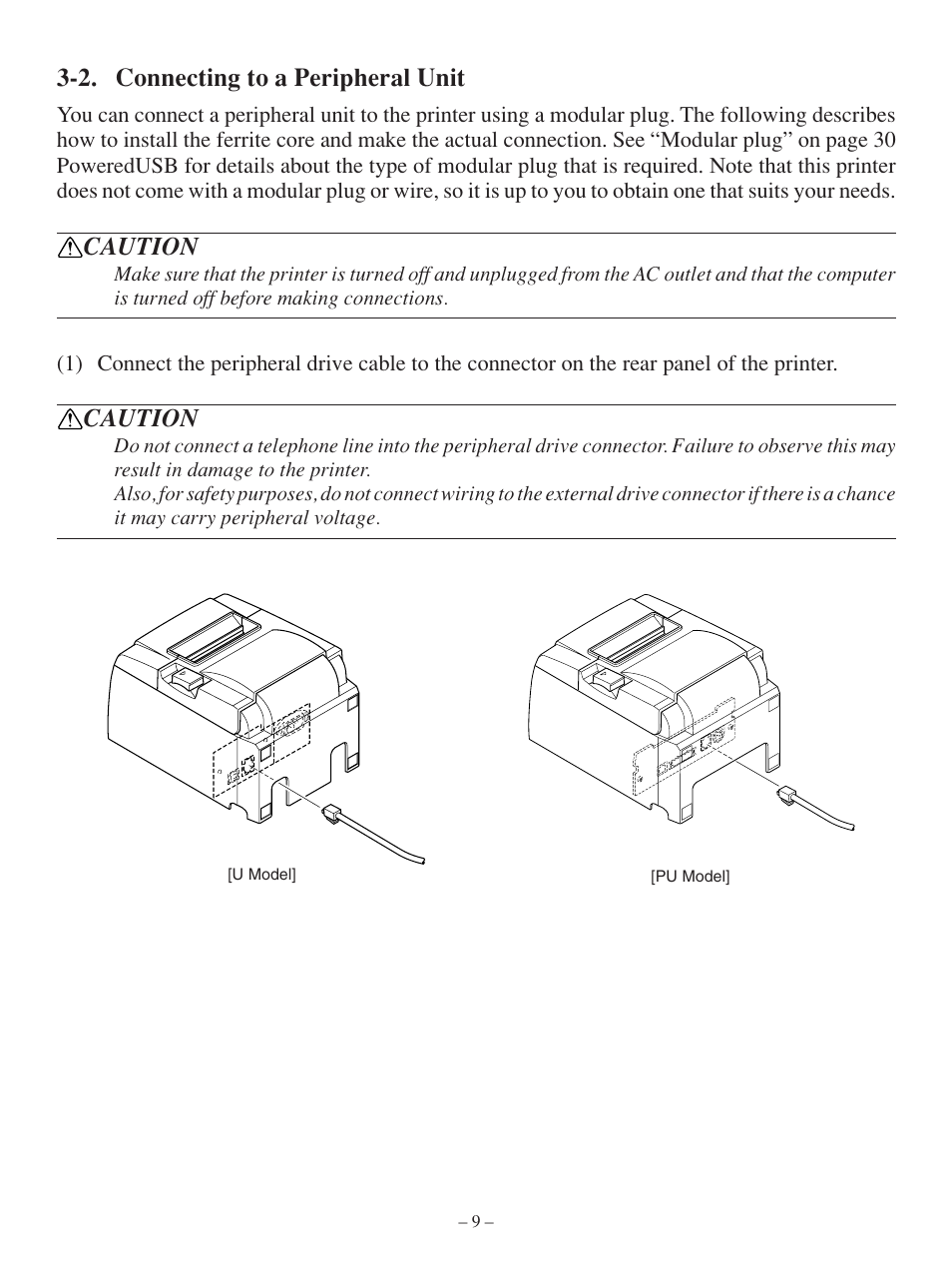 2. connecting to a peripheral unit, Caution | Star Tech Development TSP100 User Manual | Page 12 / 42