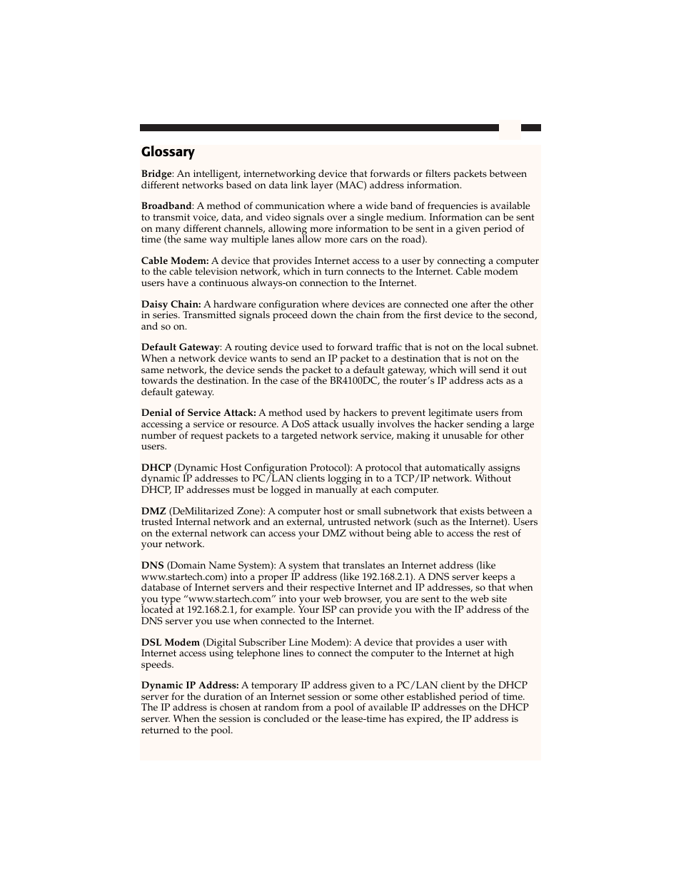 Glossary | Star Tech Development BR4100DC User Manual | Page 53 / 58