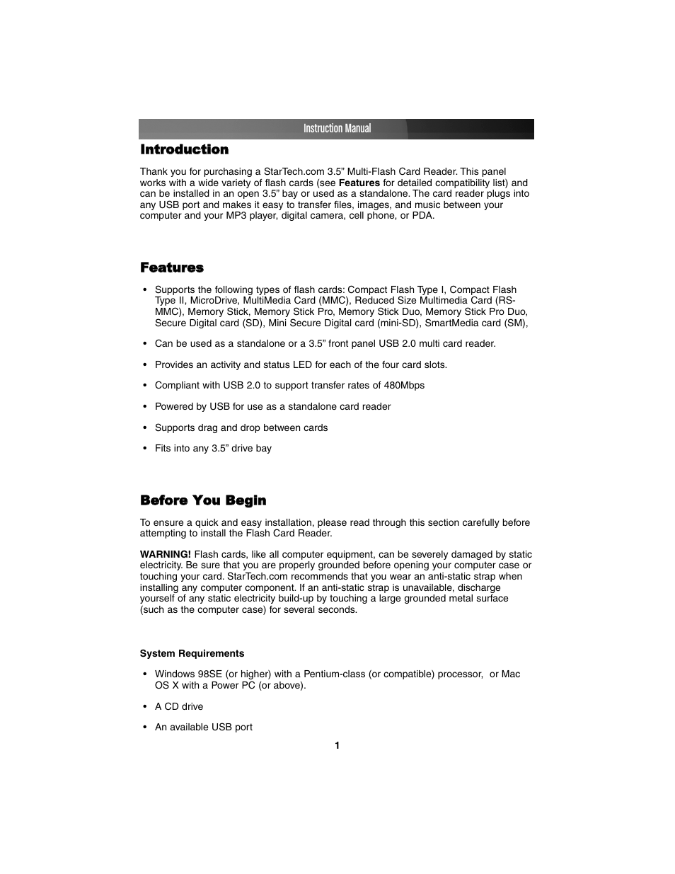 Star Tech Development USB 2.0 FLASH CARD READER 35FCREAD20BK User Manual | Page 4 / 11