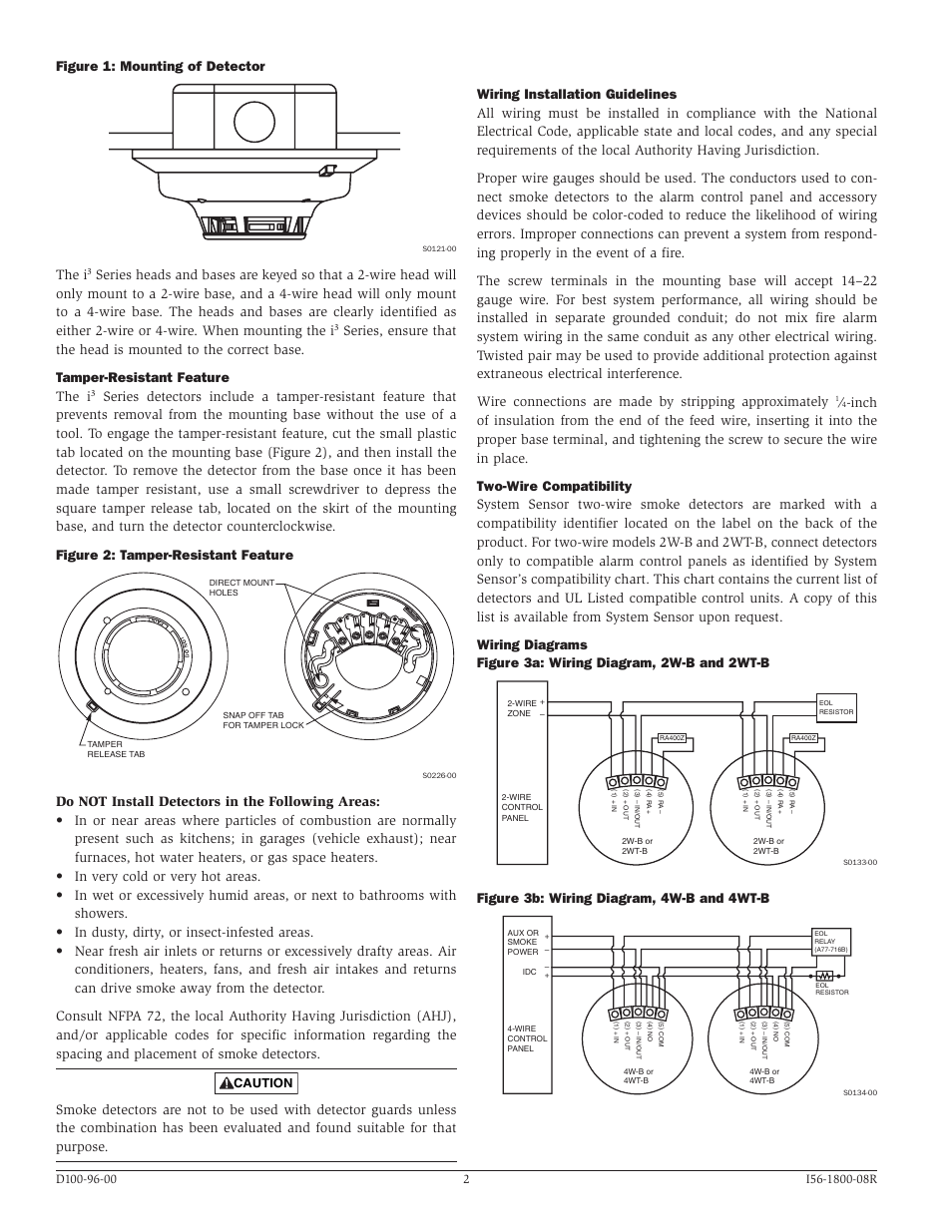 Figure 1: mounting of detector, The i, Figure 3b: wiring diagram, 4w-b and 4wt-b | System Sensor 4WT-B User Manual | Page 2 / 4