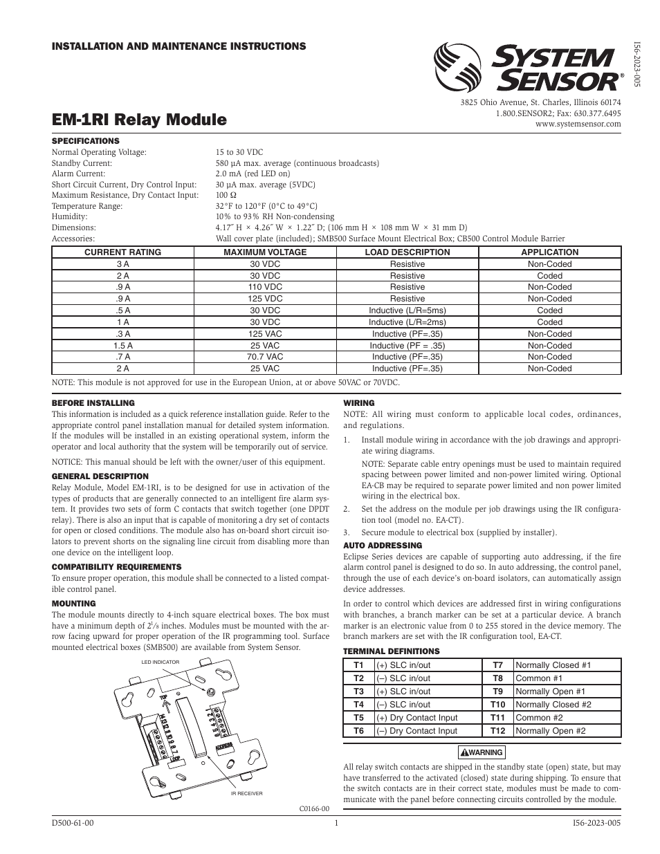 System Sensor EM-1RI User Manual | 2 pages