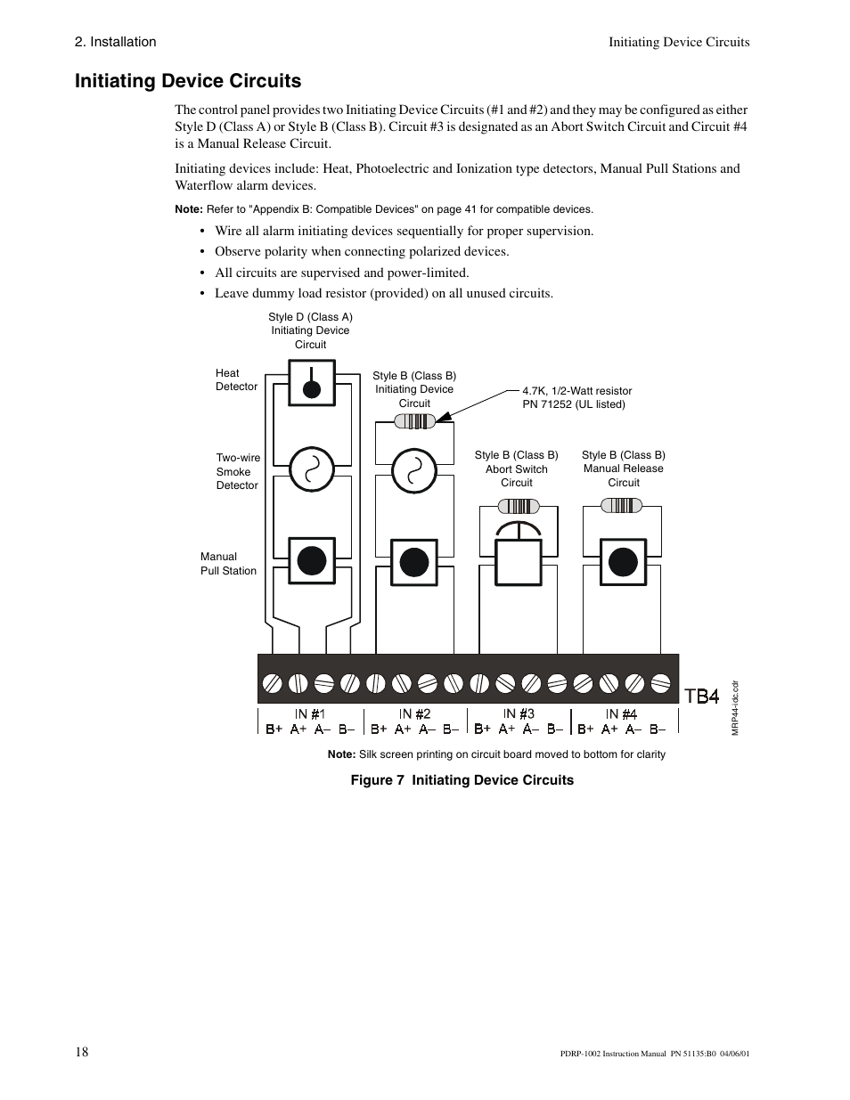 Initiating device circuits | System Sensor PDRP-1002 Series User Manual | Page 18 / 60