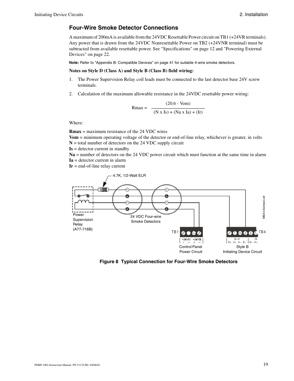 Four-wire smoke detector connections | System Sensor PDRP-1002 Series User Manual | Page 19 / 60