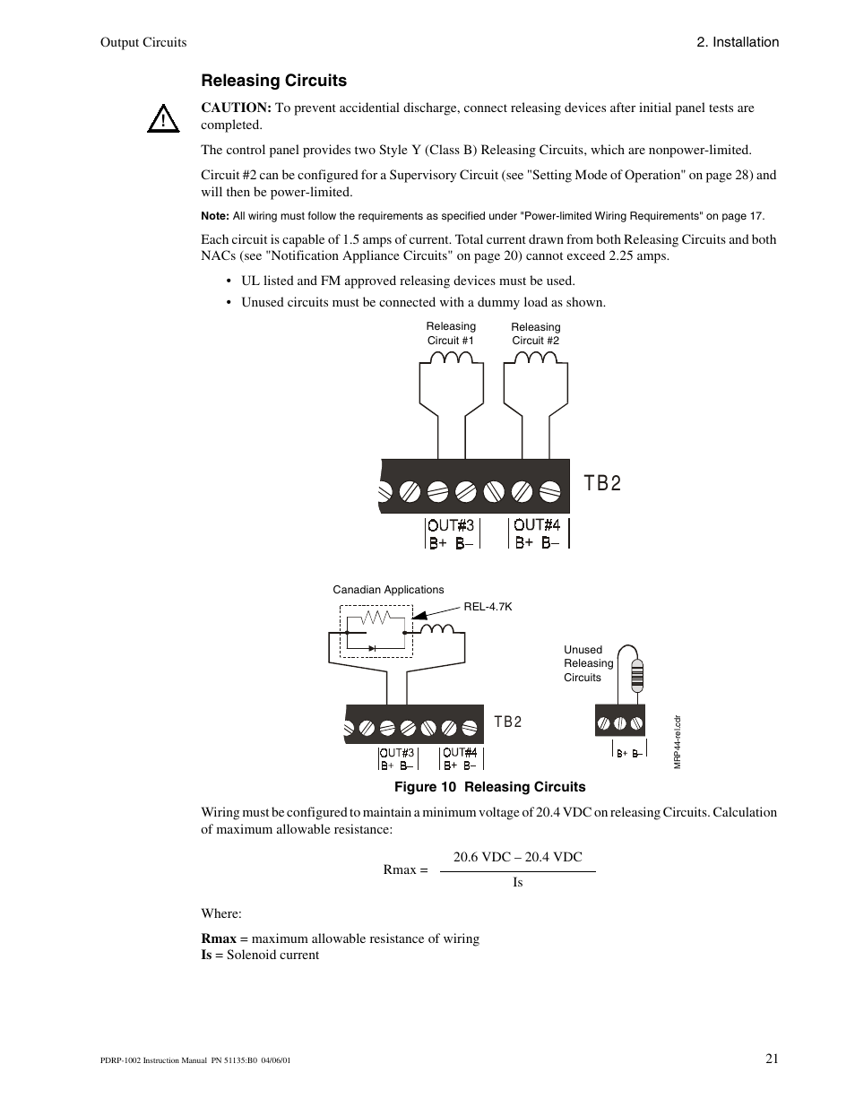 Releasing circuits, T b 2 | System Sensor PDRP-1002 Series User Manual | Page 21 / 60