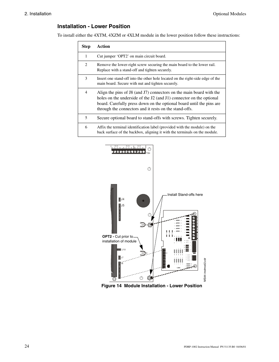 Installation - lower position, Installation optional modules 24 | System Sensor PDRP-1002 Series User Manual | Page 24 / 60