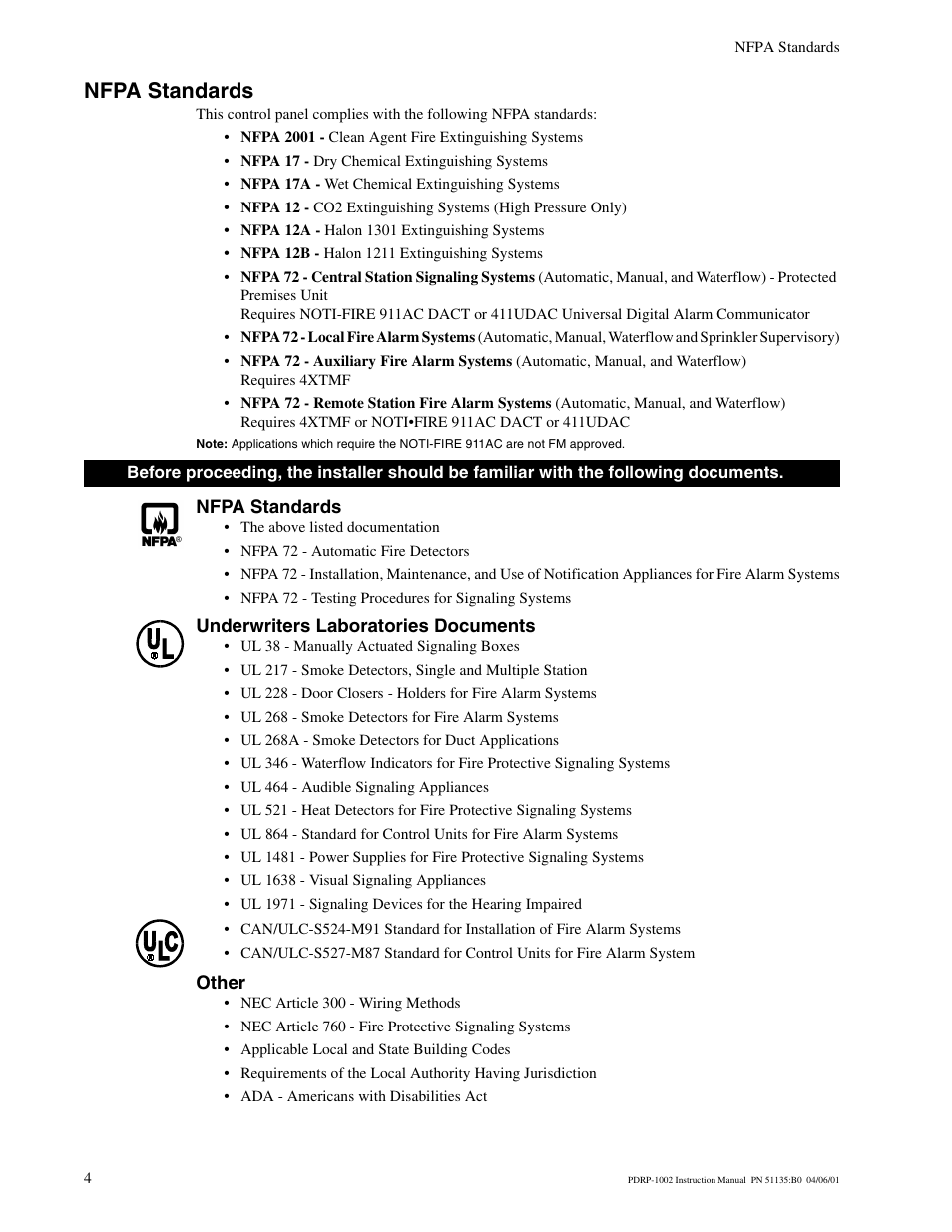 Nfpa standards, Underwriters laboratories documents, Other | System Sensor PDRP-1002 Series User Manual | Page 4 / 60