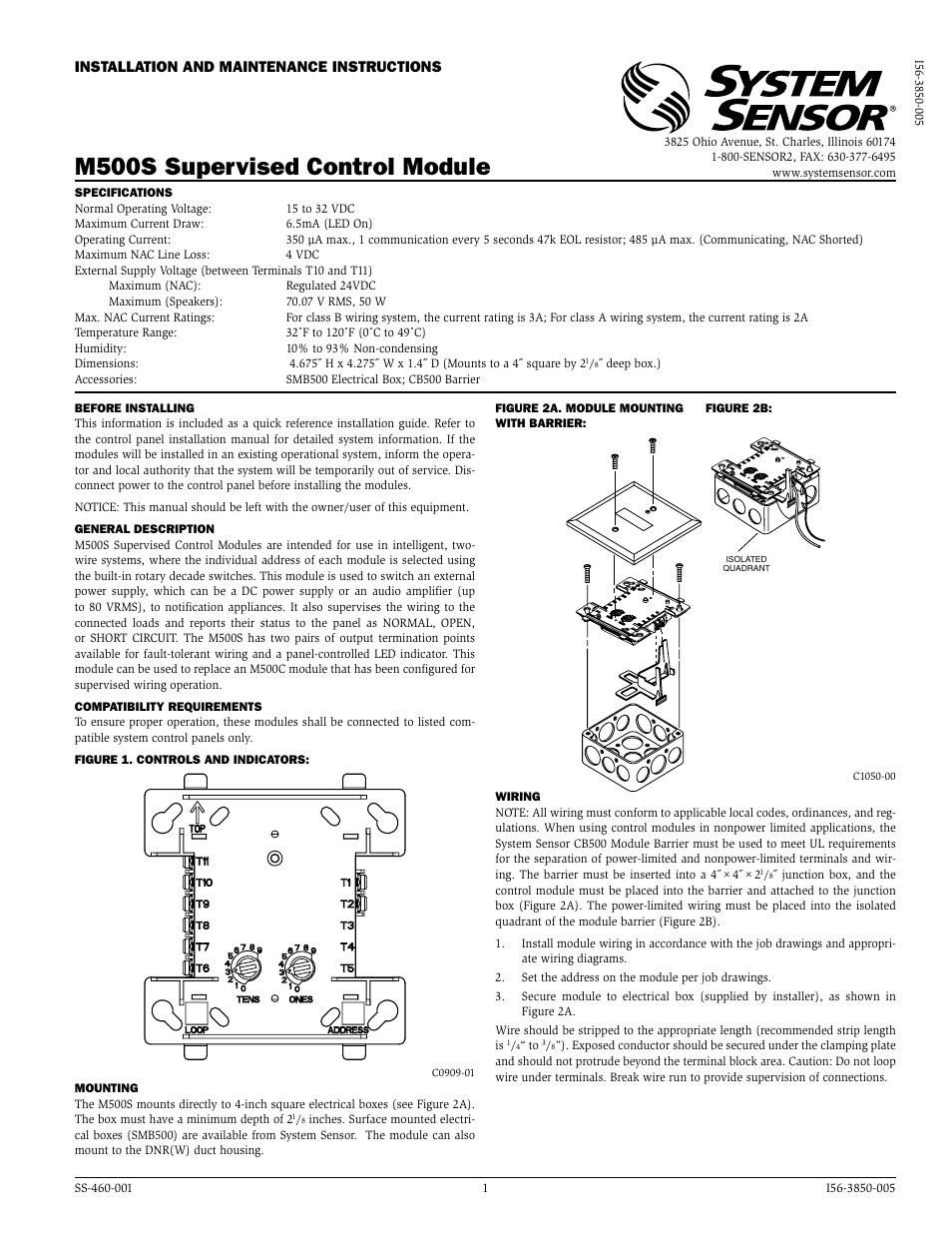 System Sensor Supervised Control Module M500S User Manual | 4 pages