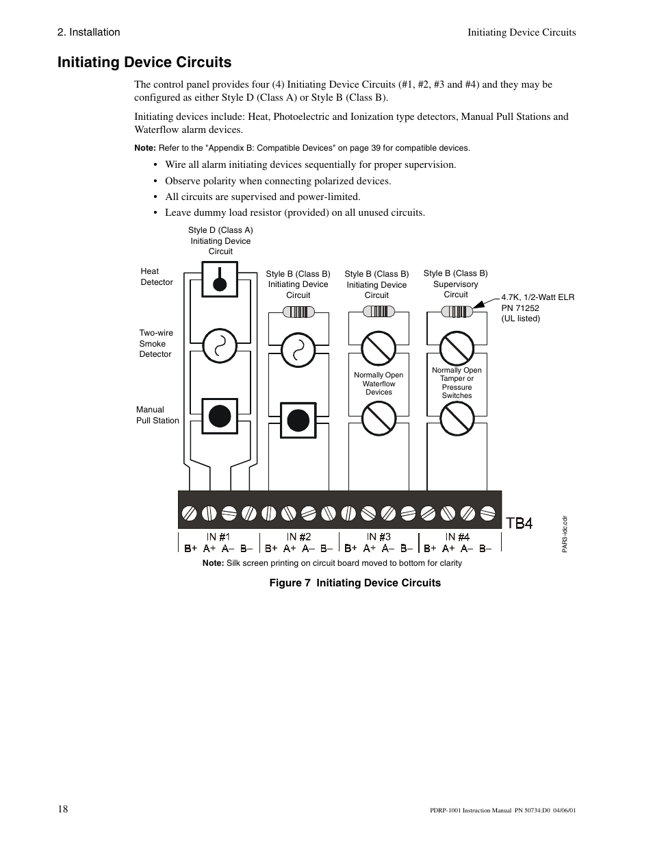 Initiating device circuits | System Sensor PDRP-1001 Series User Manual | Page 18 / 56