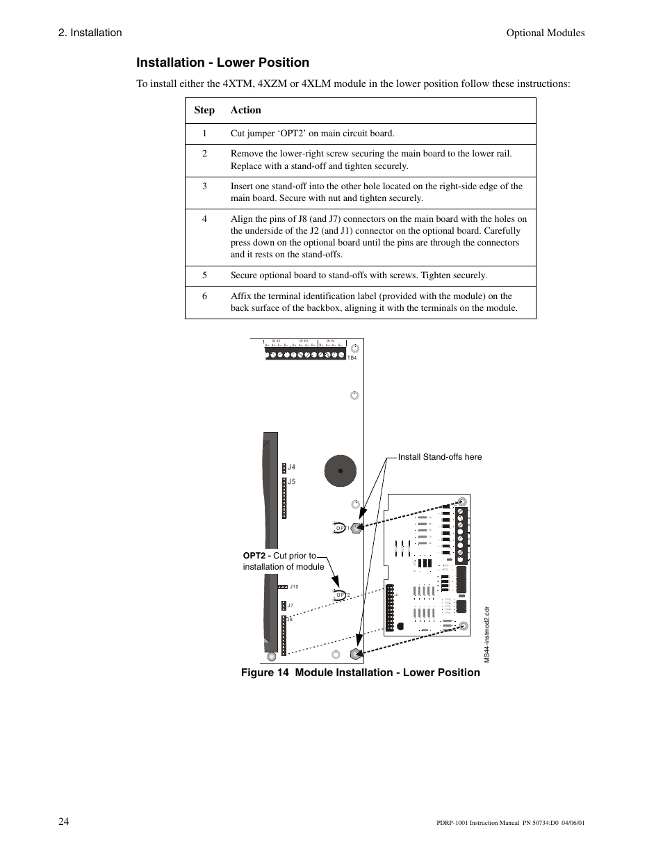 Installation - lower position, Installation optional modules 24 | System Sensor PDRP-1001 Series User Manual | Page 24 / 56