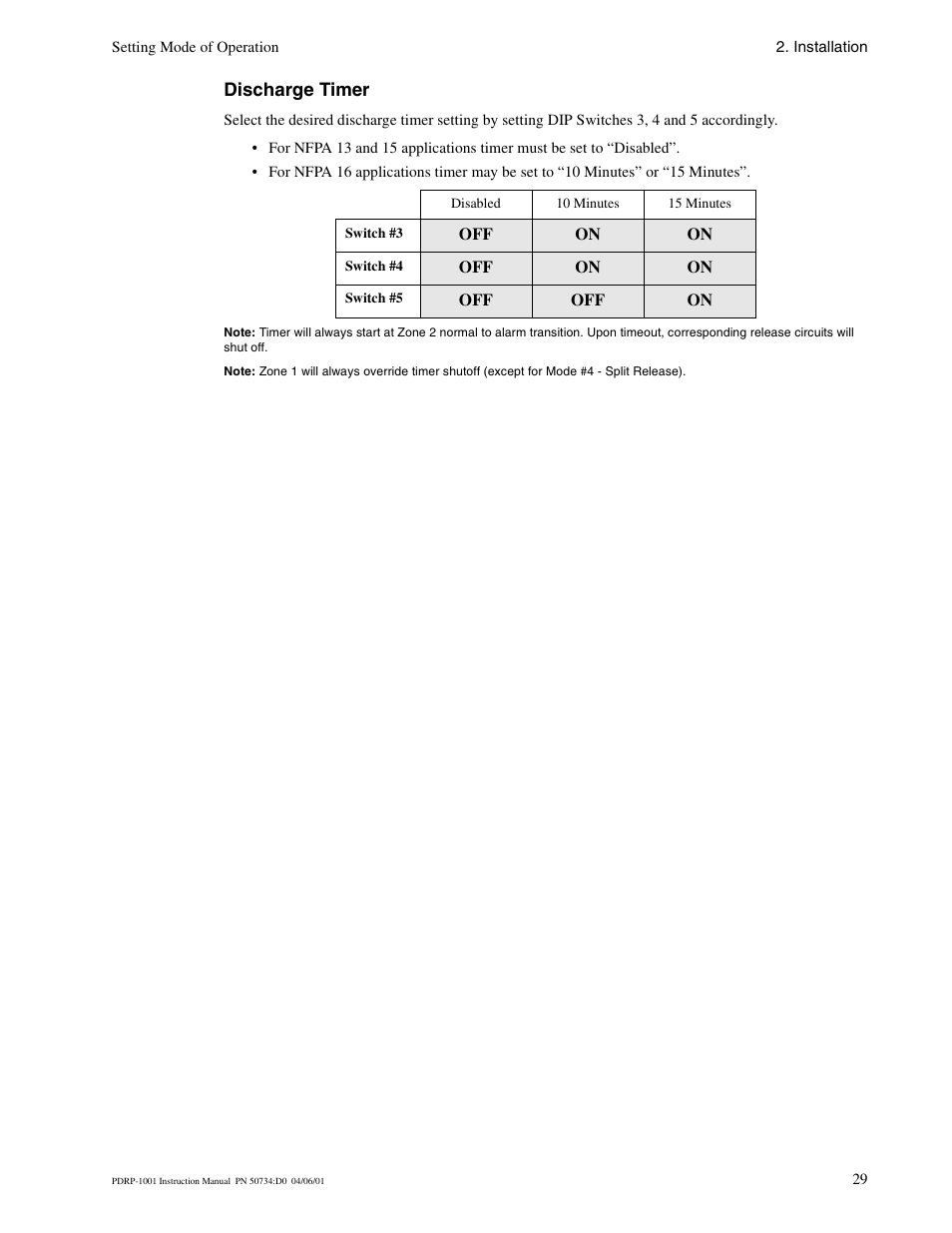 Discharge timer | System Sensor PDRP-1001 Series User Manual | Page 29 / 56