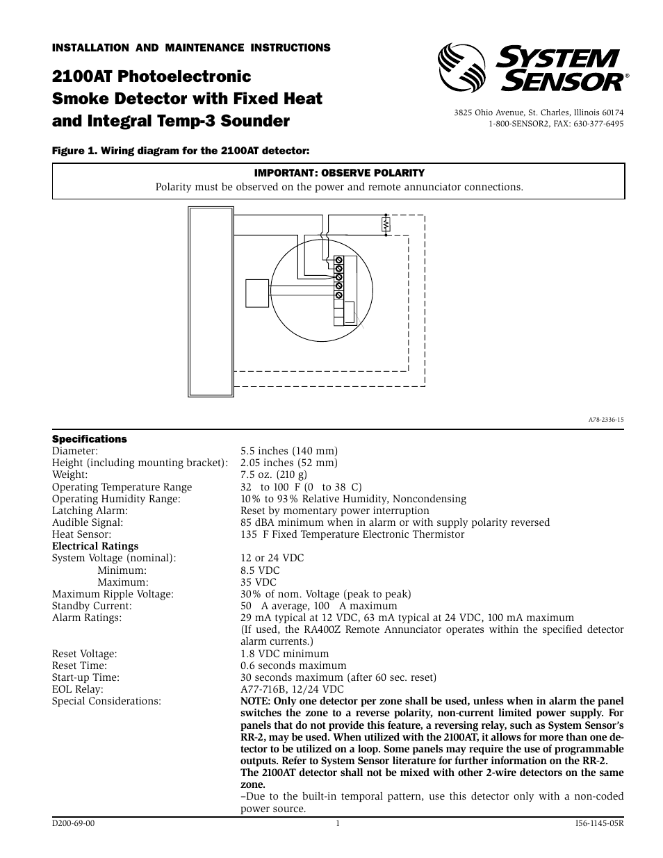 System Sensor 2100AT User Manual | 4 pages