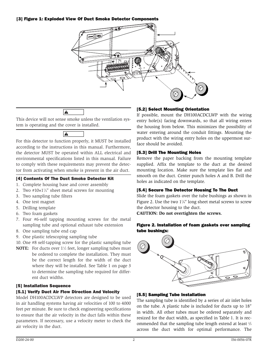 Across the duct width for optimal performance. the | System Sensor INNOVAIR DH100ACDCLWP User Manual | Page 2 / 8