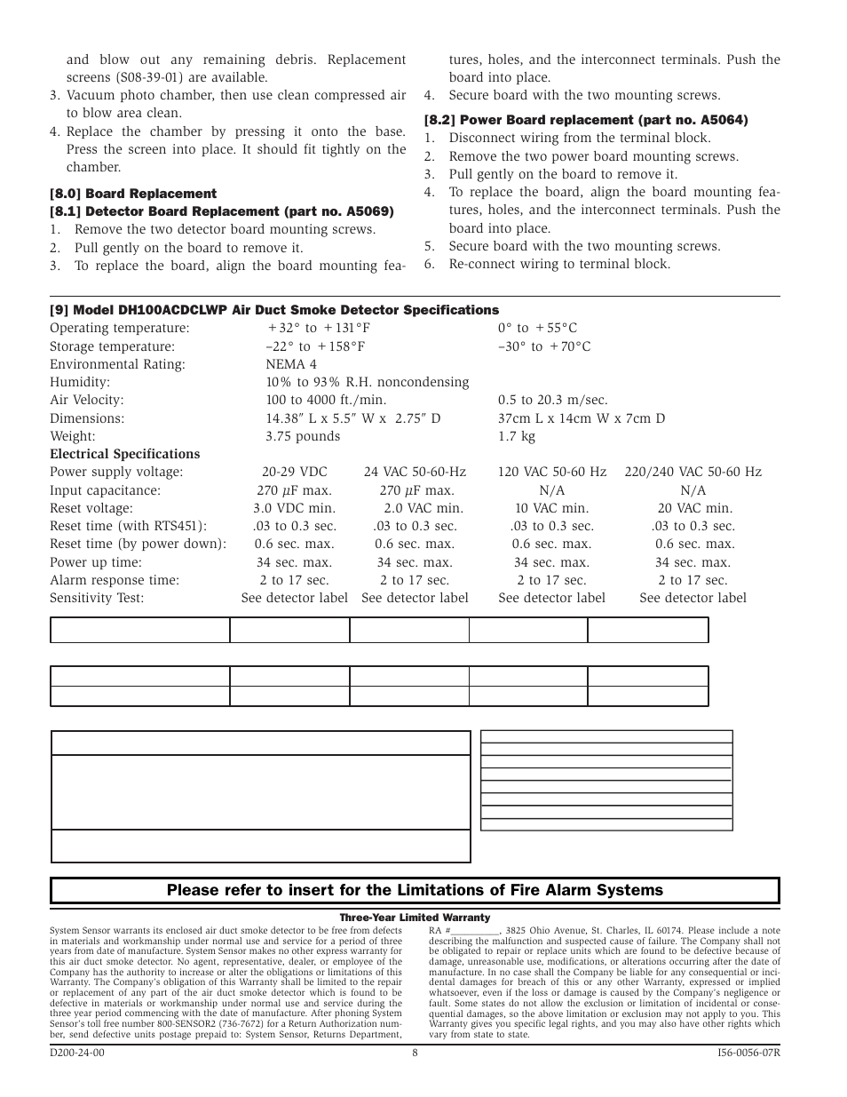 System Sensor INNOVAIR DH100ACDCLWP User Manual | Page 8 / 8