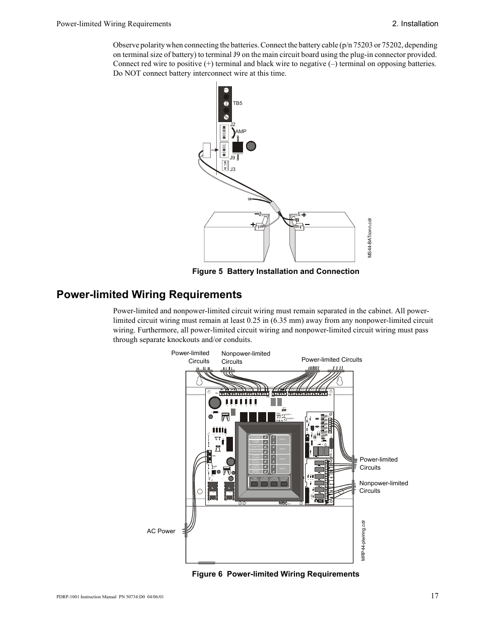 Power-limited wiring requirements, Power-limited wiring requirements 2. installation, Po w er l im it ed | Ac power, J3 j9 j2 amp tb5 | System Sensor PDRP-1001 User Manual | Page 17 / 56
