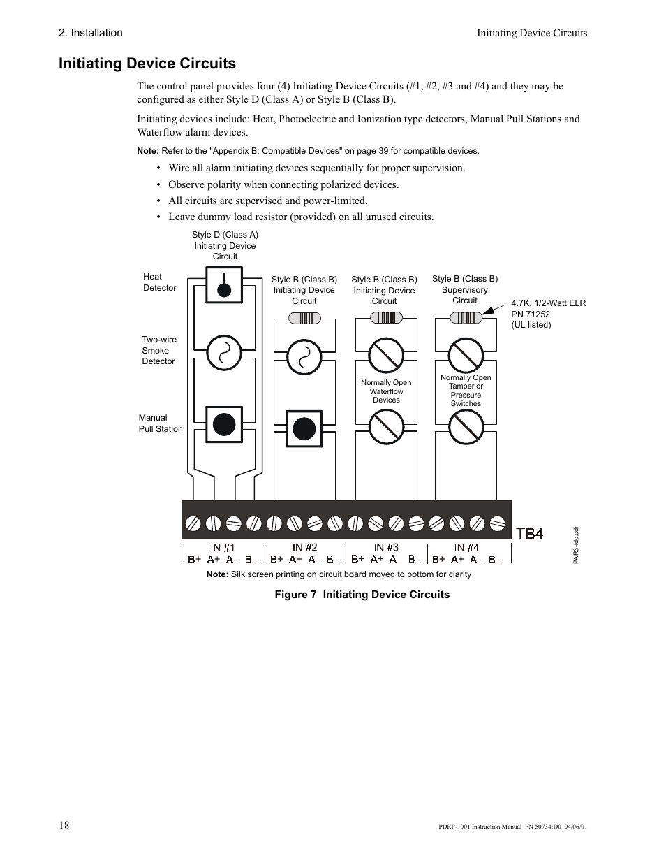 Initiating device circuits | System Sensor PDRP-1001 User Manual | Page 18 / 56