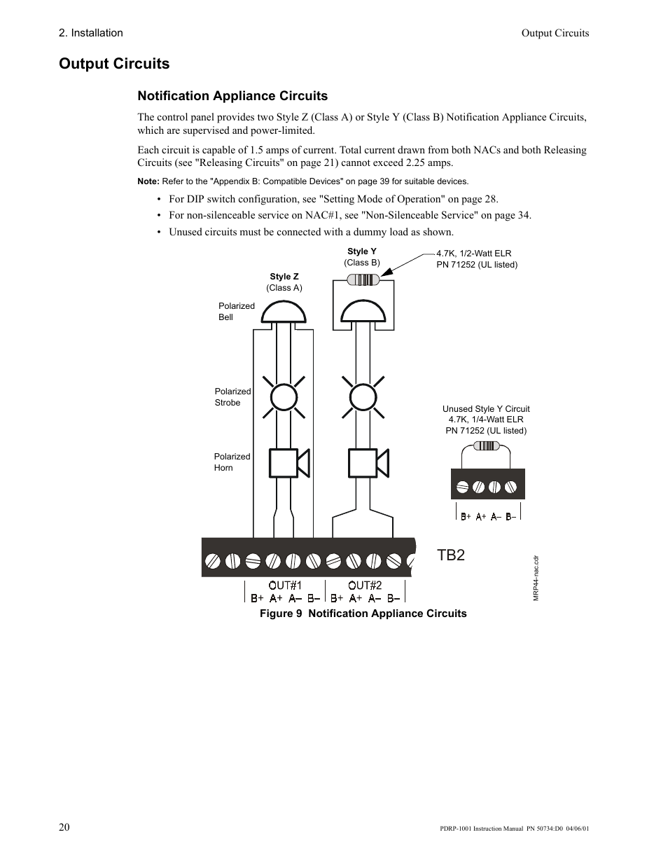 Output circuits, Notification appliance circuits | System Sensor PDRP-1001 User Manual | Page 20 / 56
