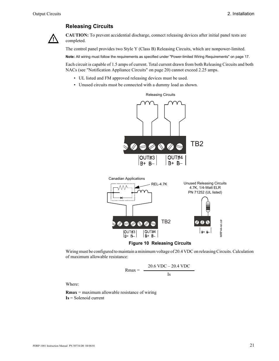 Releasing circuits | System Sensor PDRP-1001 User Manual | Page 21 / 56