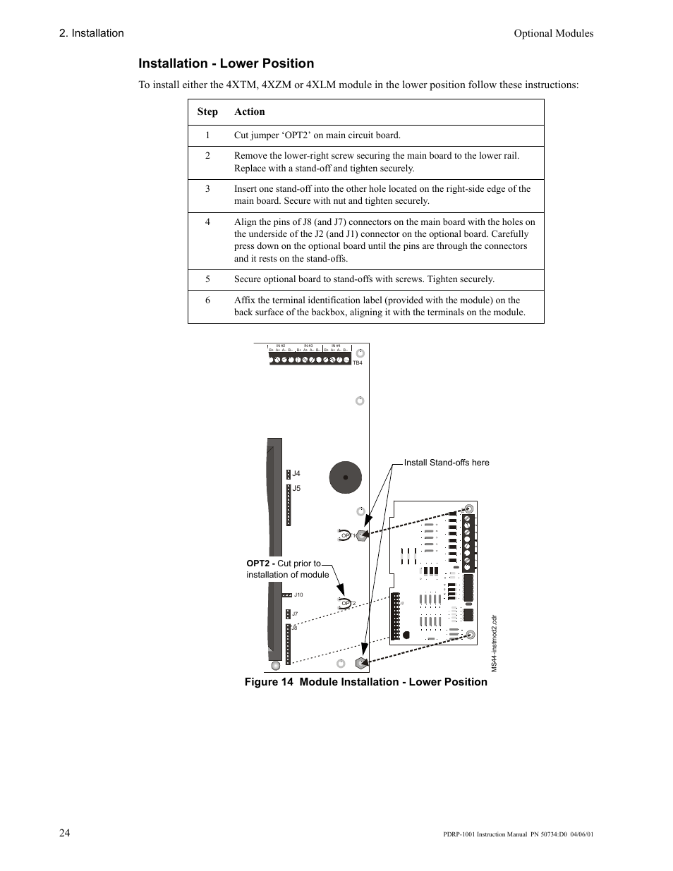 Installation - lower position, Installation optional modules 24 | System Sensor PDRP-1001 User Manual | Page 24 / 56