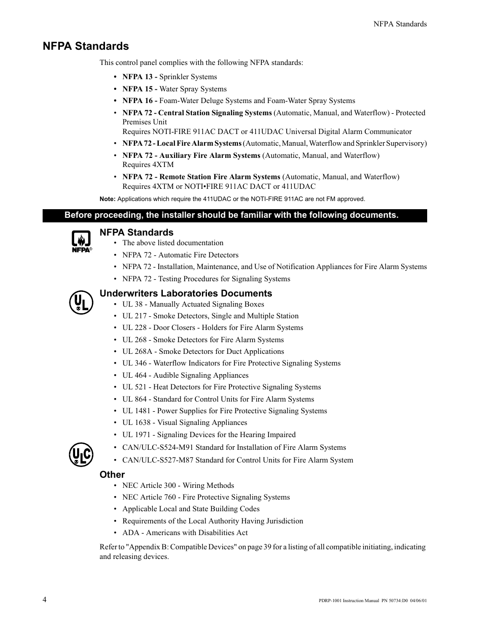 Nfpa standards | System Sensor PDRP-1001 User Manual | Page 4 / 56