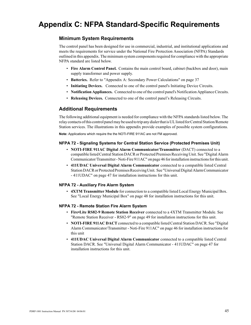 Appendix c: nfpa standard-specific requirements | System Sensor PDRP-1001 User Manual | Page 45 / 56