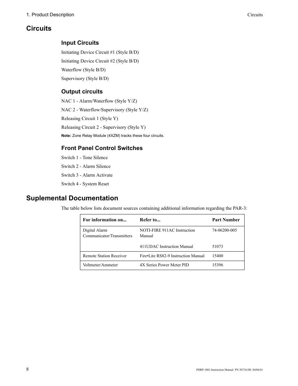 Circuits, Suplemental documentation | System Sensor PDRP-1001 User Manual | Page 8 / 56
