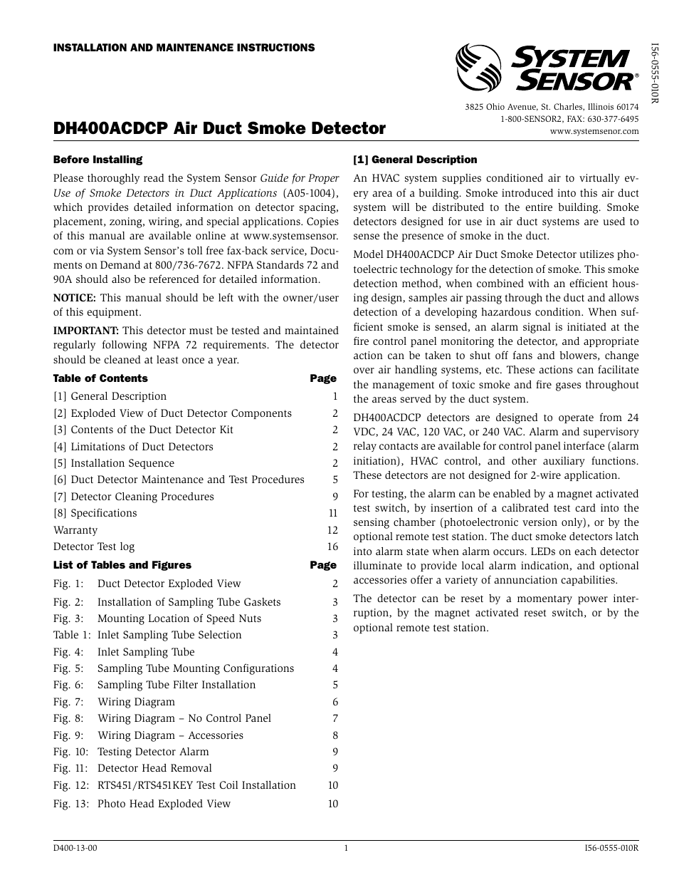 System Sensor DH400ACDCP User Manual | 16 pages