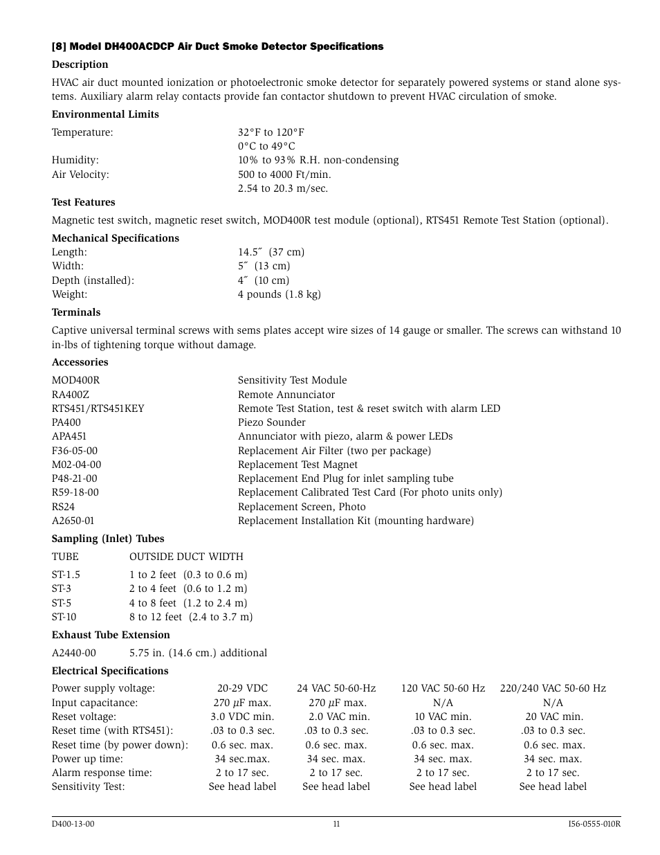 System Sensor DH400ACDCP User Manual | Page 11 / 16