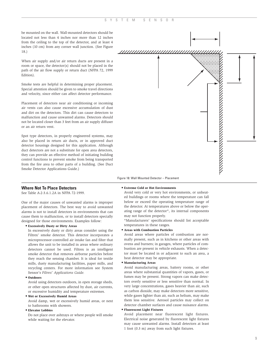 Where not to place detectors | System Sensor A05-1003-002 User Manual | Page 10 / 21