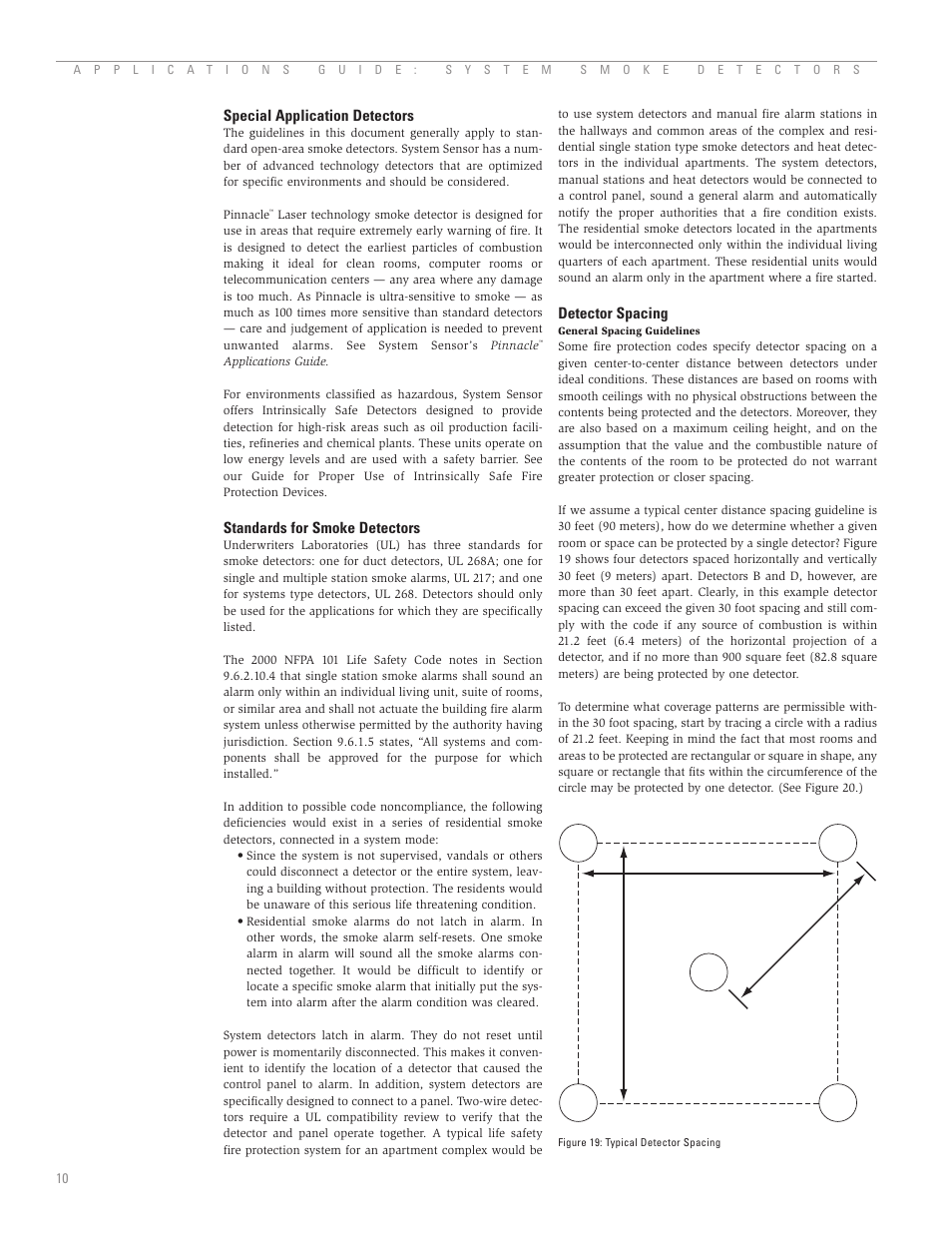 Special application detectors, Standards for smoke detectors, Detector spacing | System Sensor A05-1003-002 User Manual | Page 11 / 21