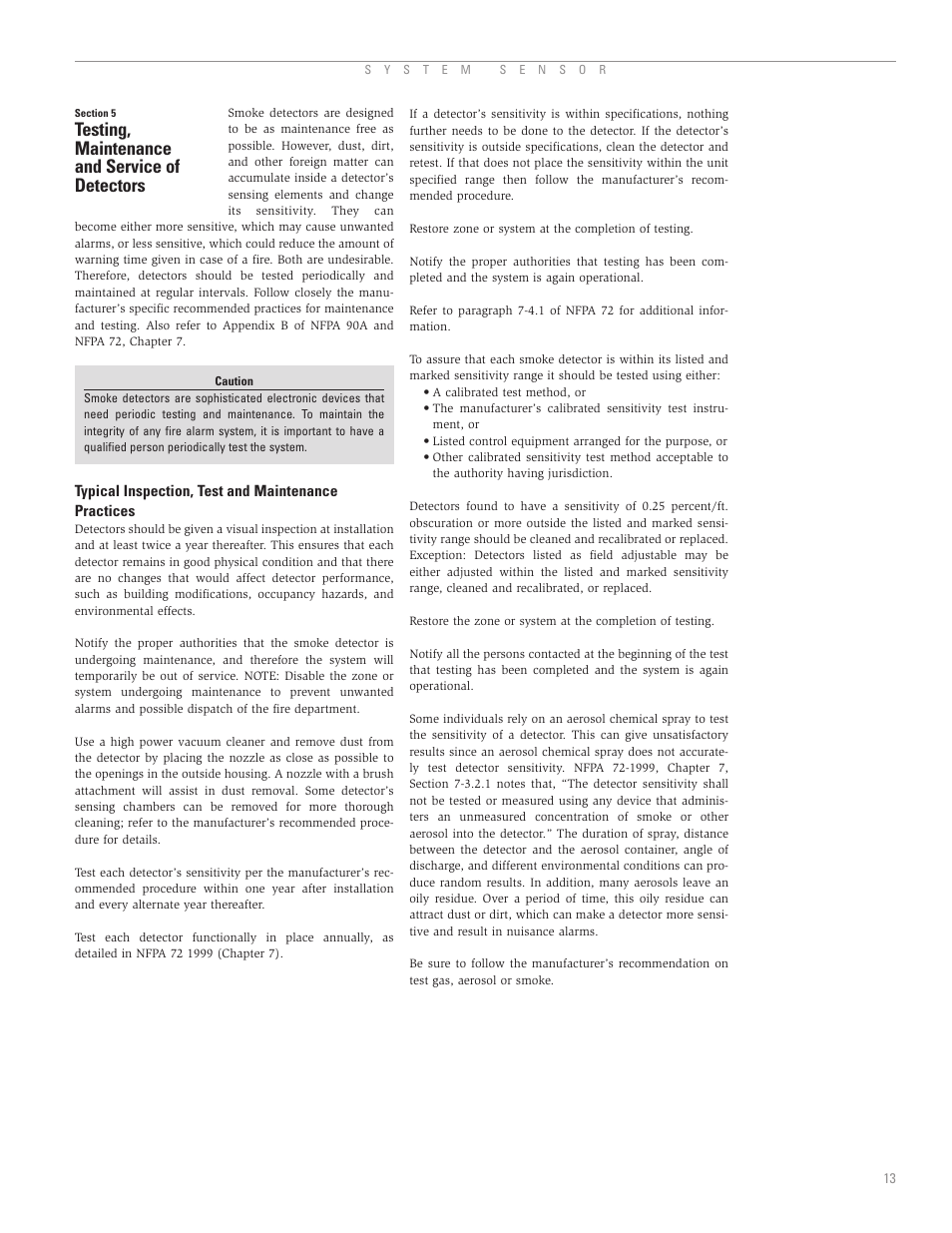 Testing, maintenance and service of detectors | System Sensor A05-1003-002 User Manual | Page 14 / 21