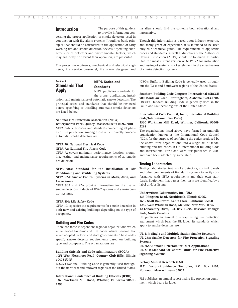 Introduction, Section 1: standards that apply, Nfpa codes and standards | Building and fire codes, Testing laboratories, Standards that apply introduction | System Sensor A05-1003-002 User Manual | Page 3 / 21