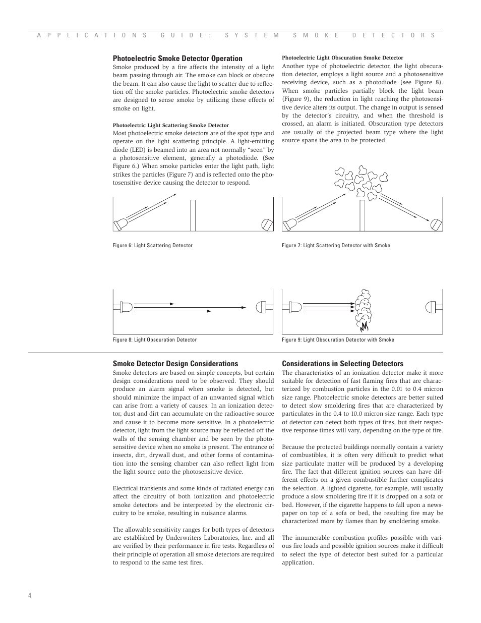 Photoelectric smoke detector operation, Smoke detector design considerations, Considerations in selecting detectors | System Sensor A05-1003-002 User Manual | Page 5 / 21