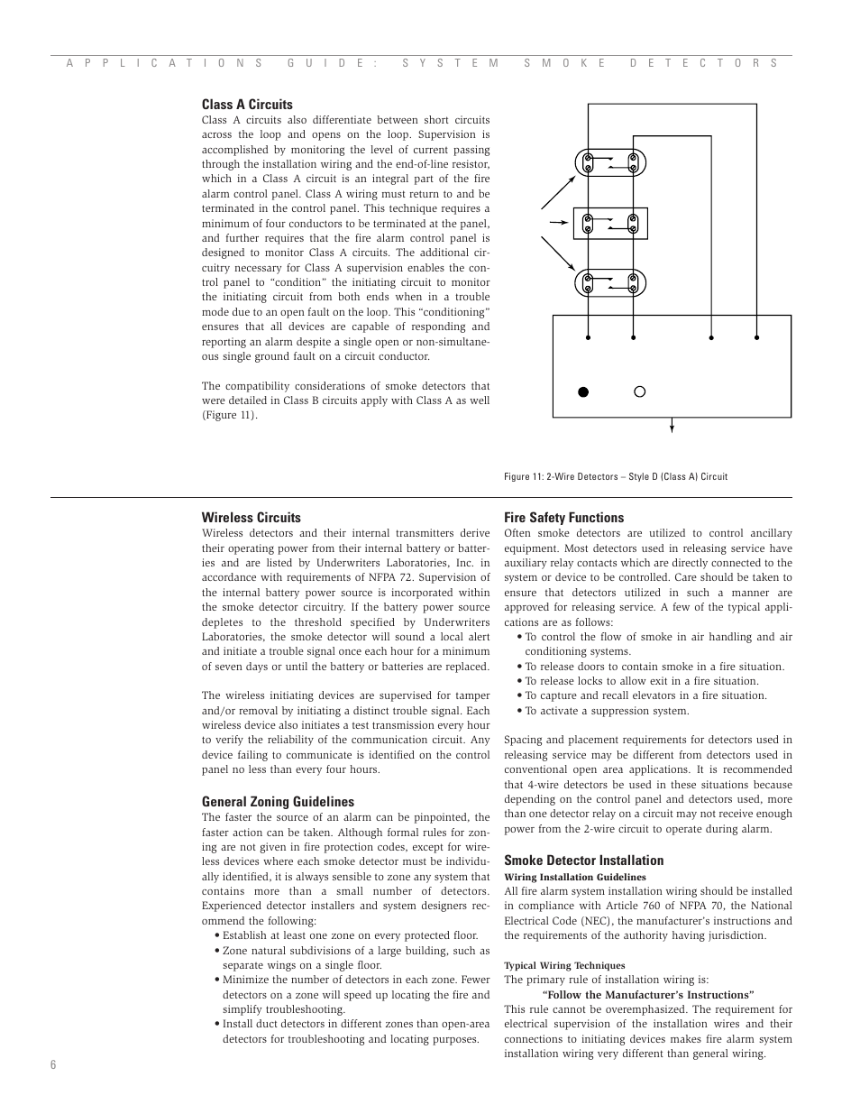 Class a circuits, Wireless circuits, General zoning guidelines | Fire safety functions, Smoke detector installation | System Sensor A05-1003-002 User Manual | Page 7 / 21