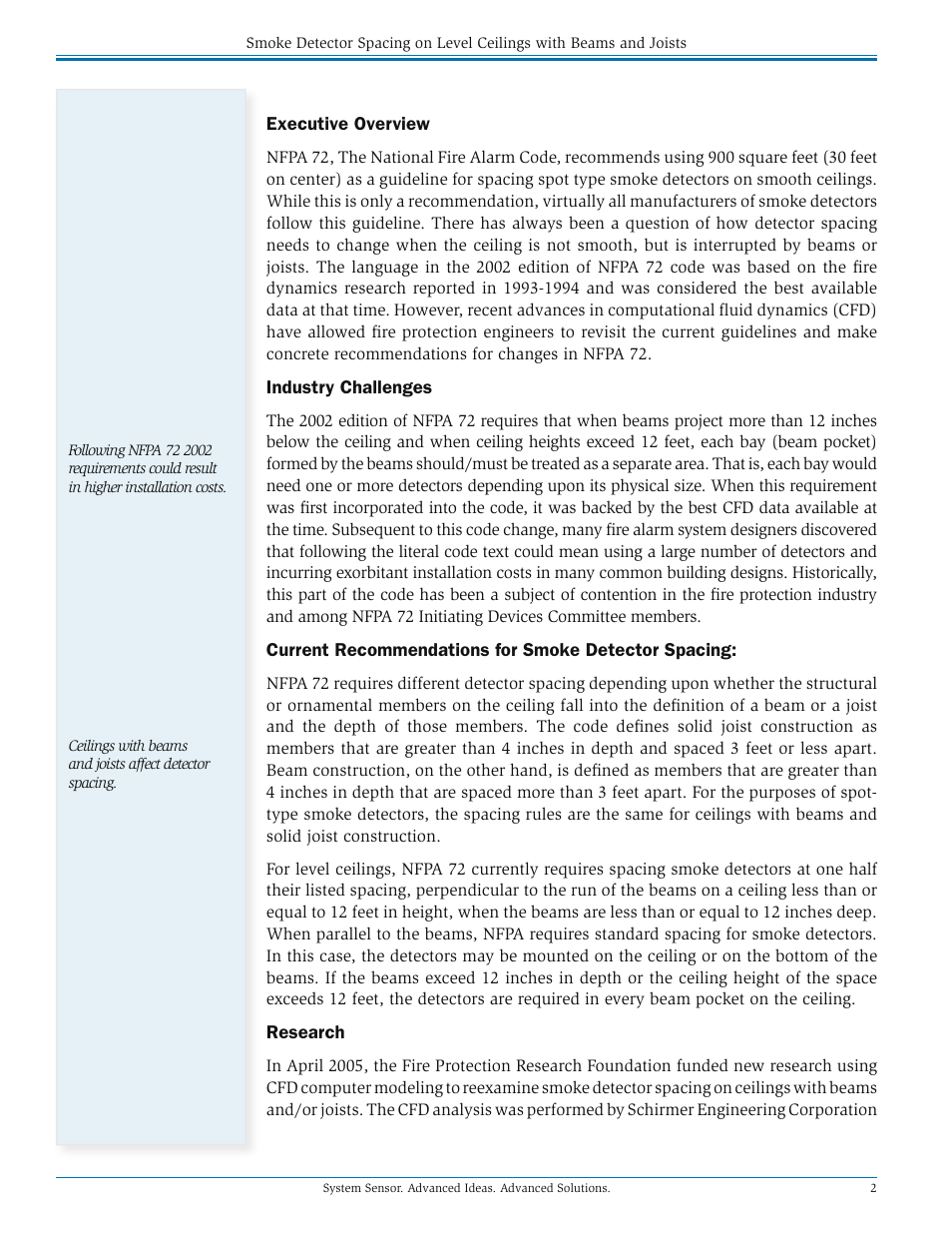 System Sensor Smoke Detector Spacing on Level Ceilings with Beams and Joists User Manual | Page 2 / 4