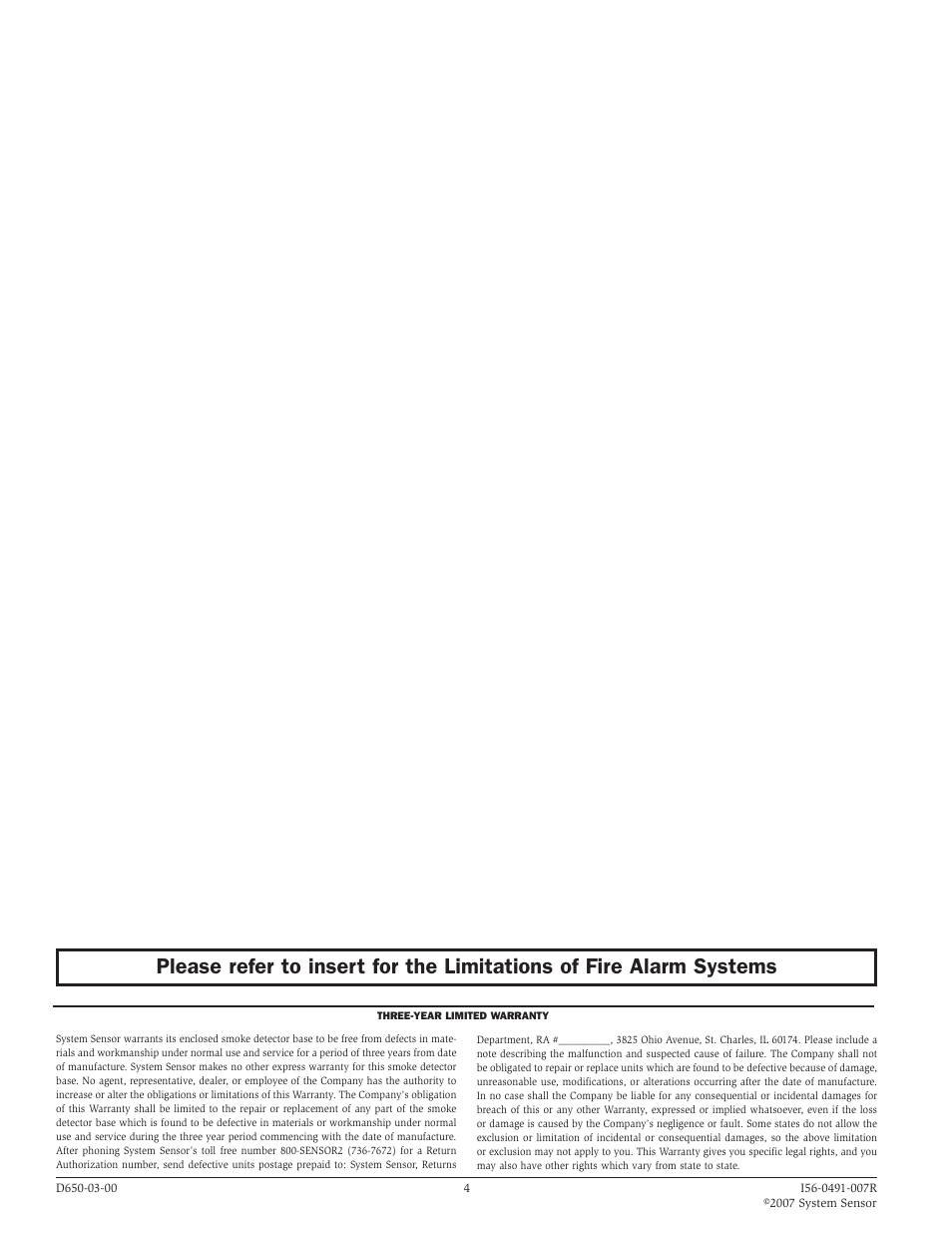 System Sensor SOUNDER BASE B501BH User Manual | Page 4 / 4
