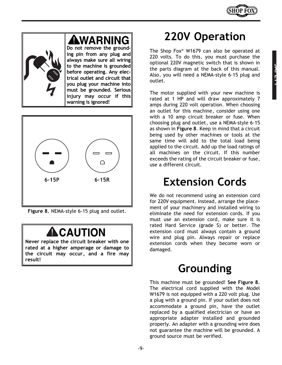 220v operation, Extension cords grounding | Woodstock W1679 User Manual | Page 11 / 44
