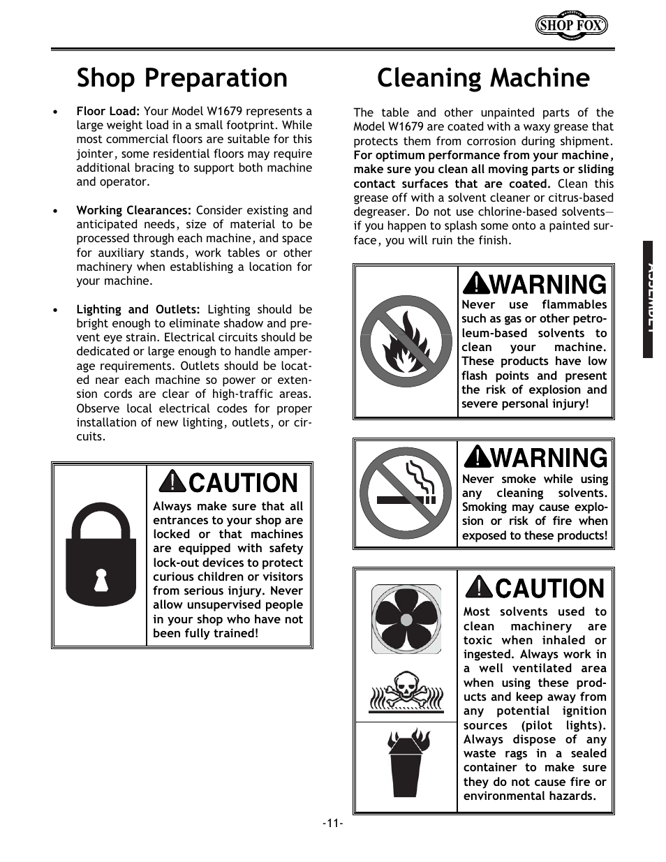 Shop preparation, Cleaning machine | Woodstock W1679 User Manual | Page 13 / 44