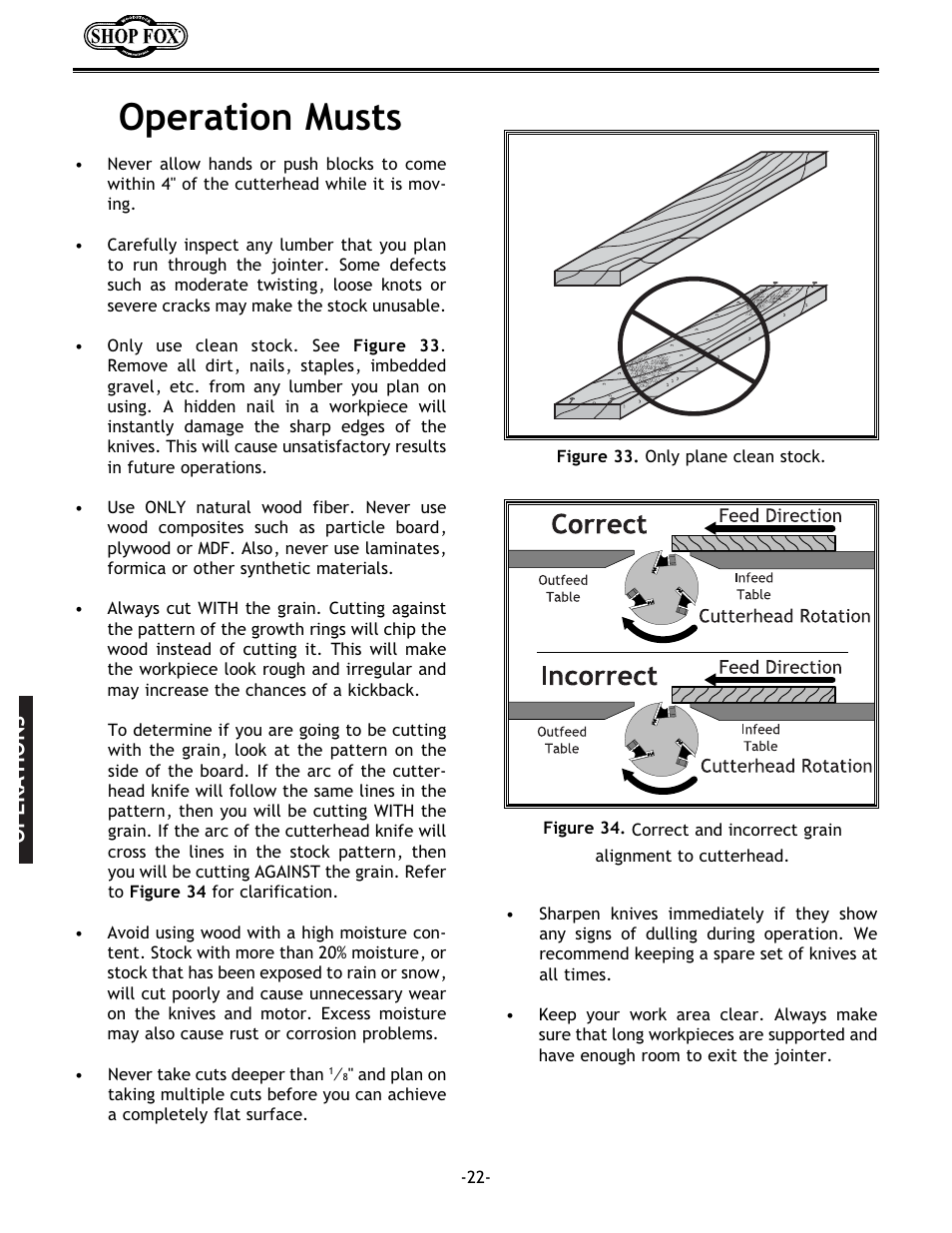 Operation musts, Operations | Woodstock W1679 User Manual | Page 24 / 44