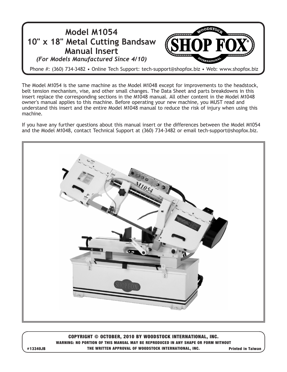 Woodstock SHOP FOX M1054 User Manual | 56 pages