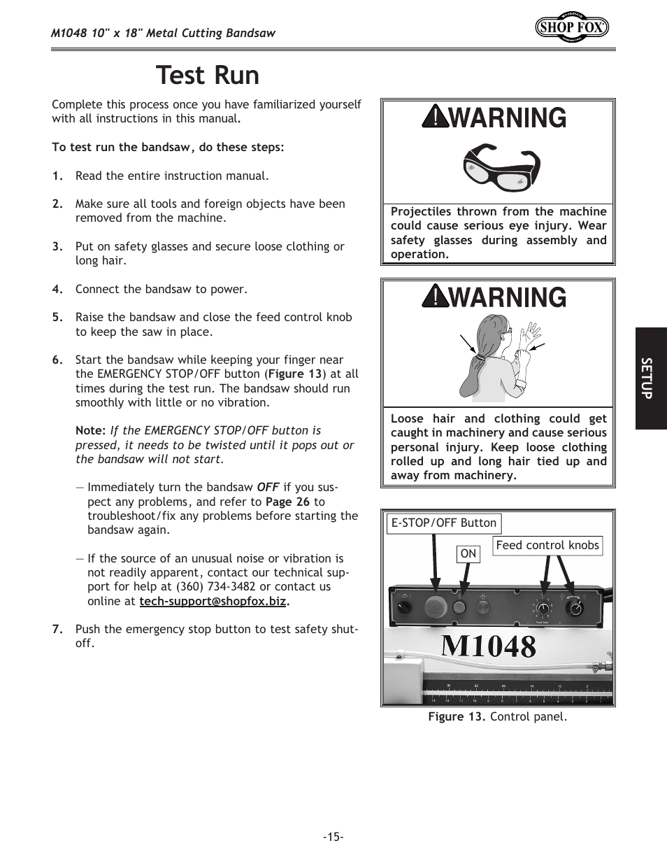 Test run | Woodstock SHOP FOX M1054 User Manual | Page 25 / 56