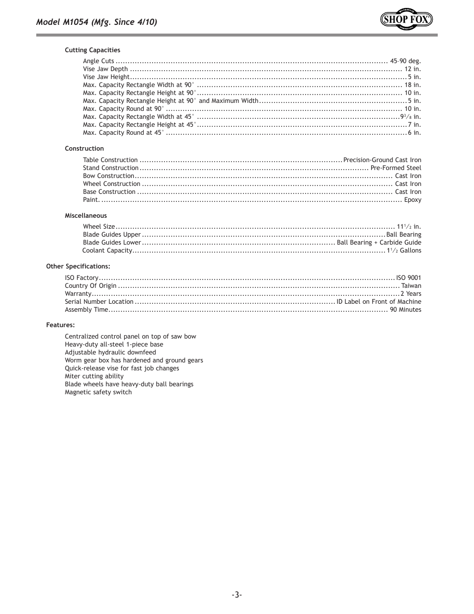 Woodstock SHOP FOX M1054 User Manual | Page 3 / 56