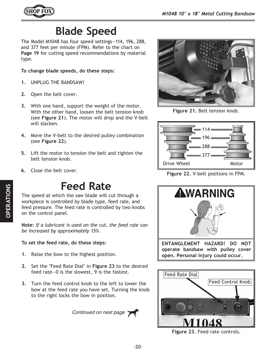 Blade speed, Feed rate | Woodstock SHOP FOX M1054 User Manual | Page 30 / 56