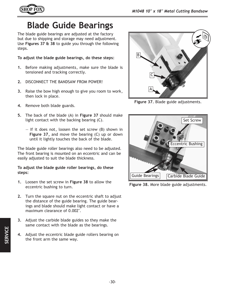 Blade guide bearings | Woodstock SHOP FOX M1054 User Manual | Page 40 / 56