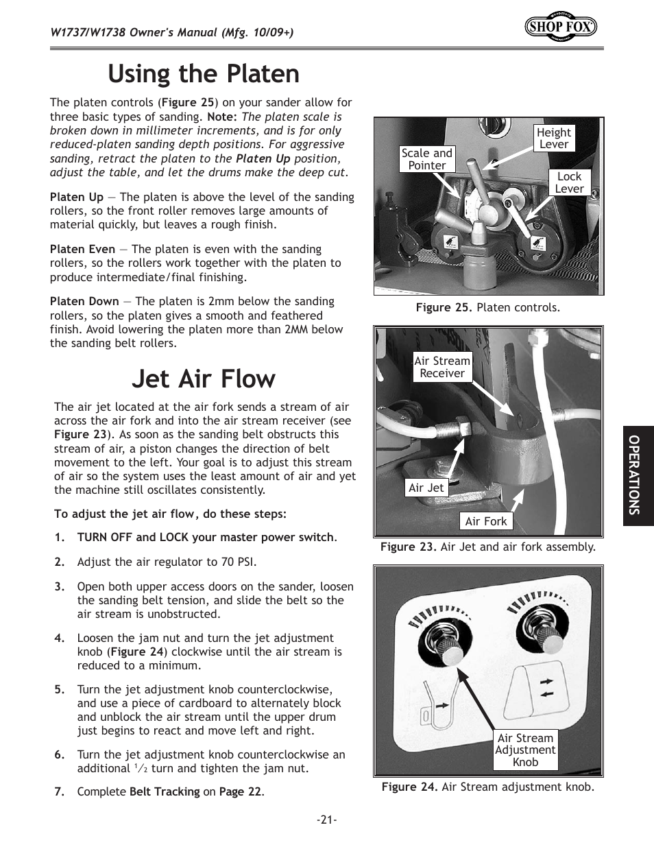 Jet air flow, Using the platen | Woodstock W1737 User Manual | Page 23 / 68