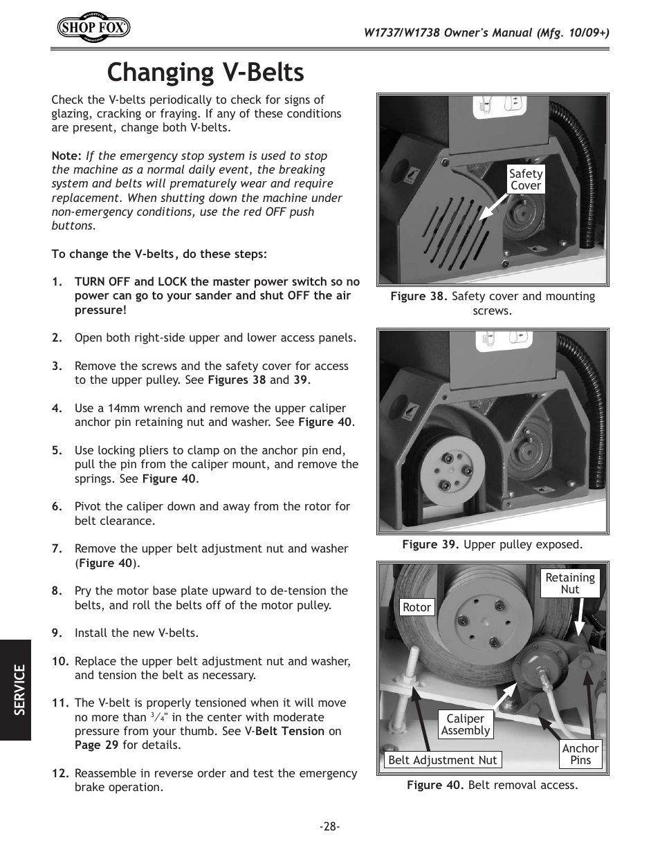 Changing v-belts | Woodstock W1737 User Manual | Page 30 / 68
