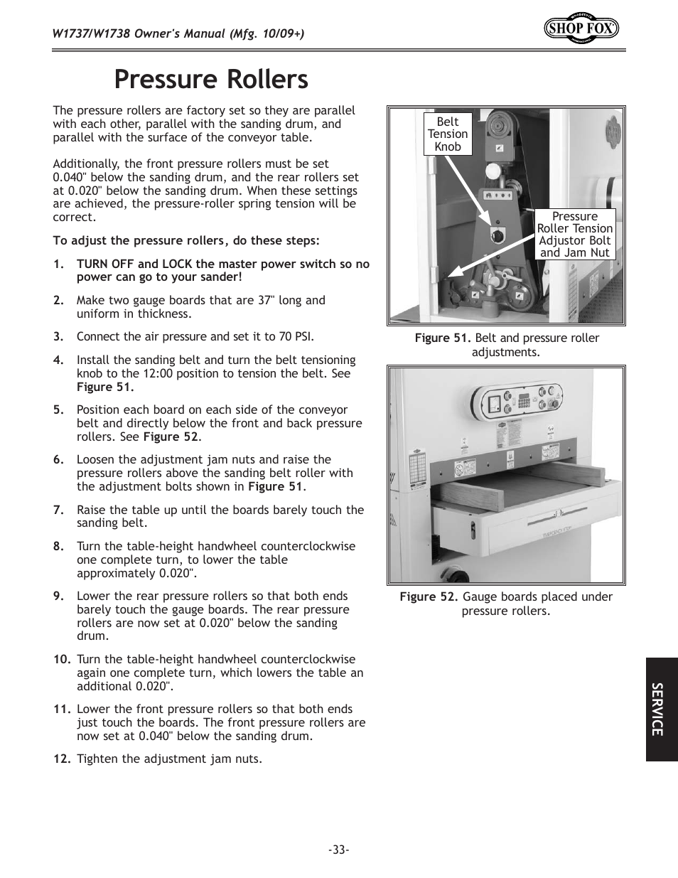 Pressure rollers | Woodstock W1737 User Manual | Page 35 / 68