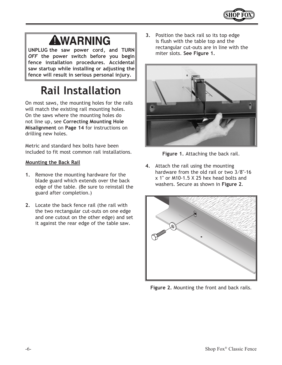 Rail installation | Woodstock Classic Fence W2005 User Manual | Page 8 / 24