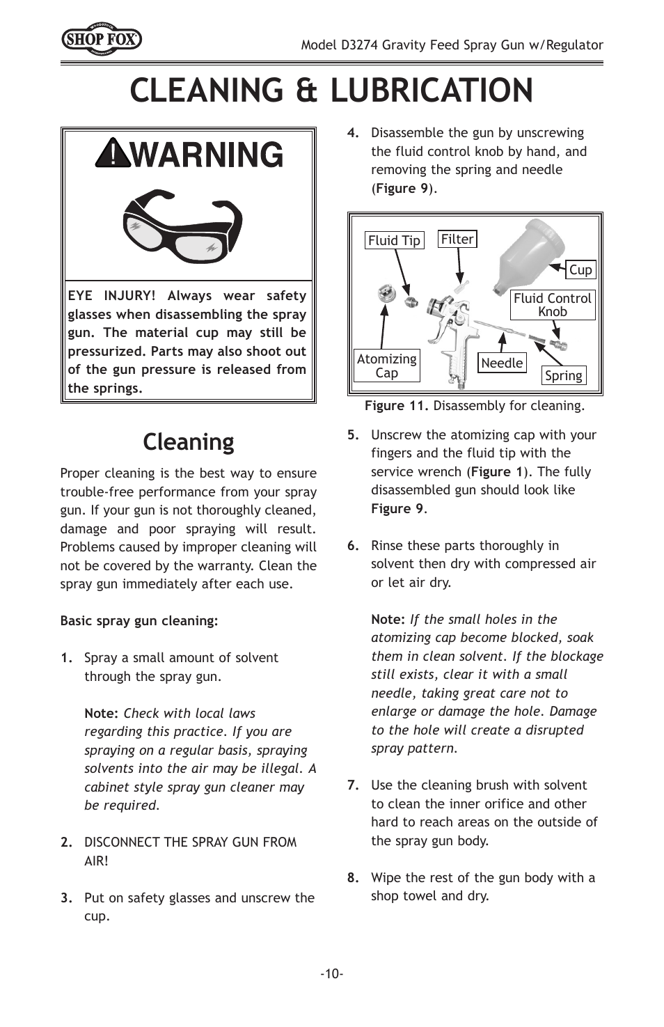 Cleaning & lubrication, Cleaning | Woodstock SHOP FOX D3274 User Manual | Page 12 / 20