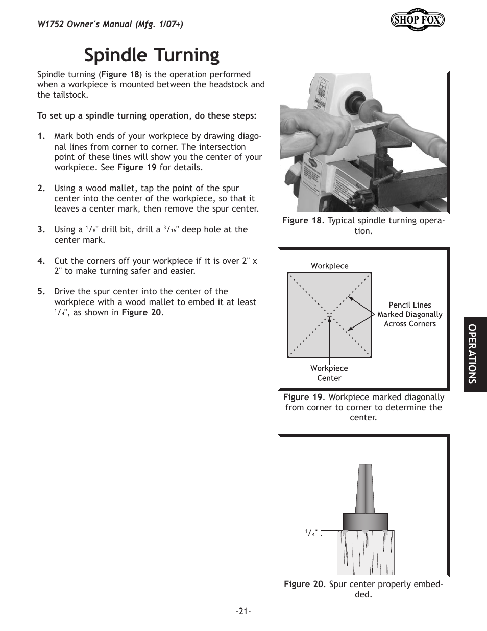 Spindle turning, Ope r atio ns | Woodstock W1752 User Manual | Page 23 / 40
