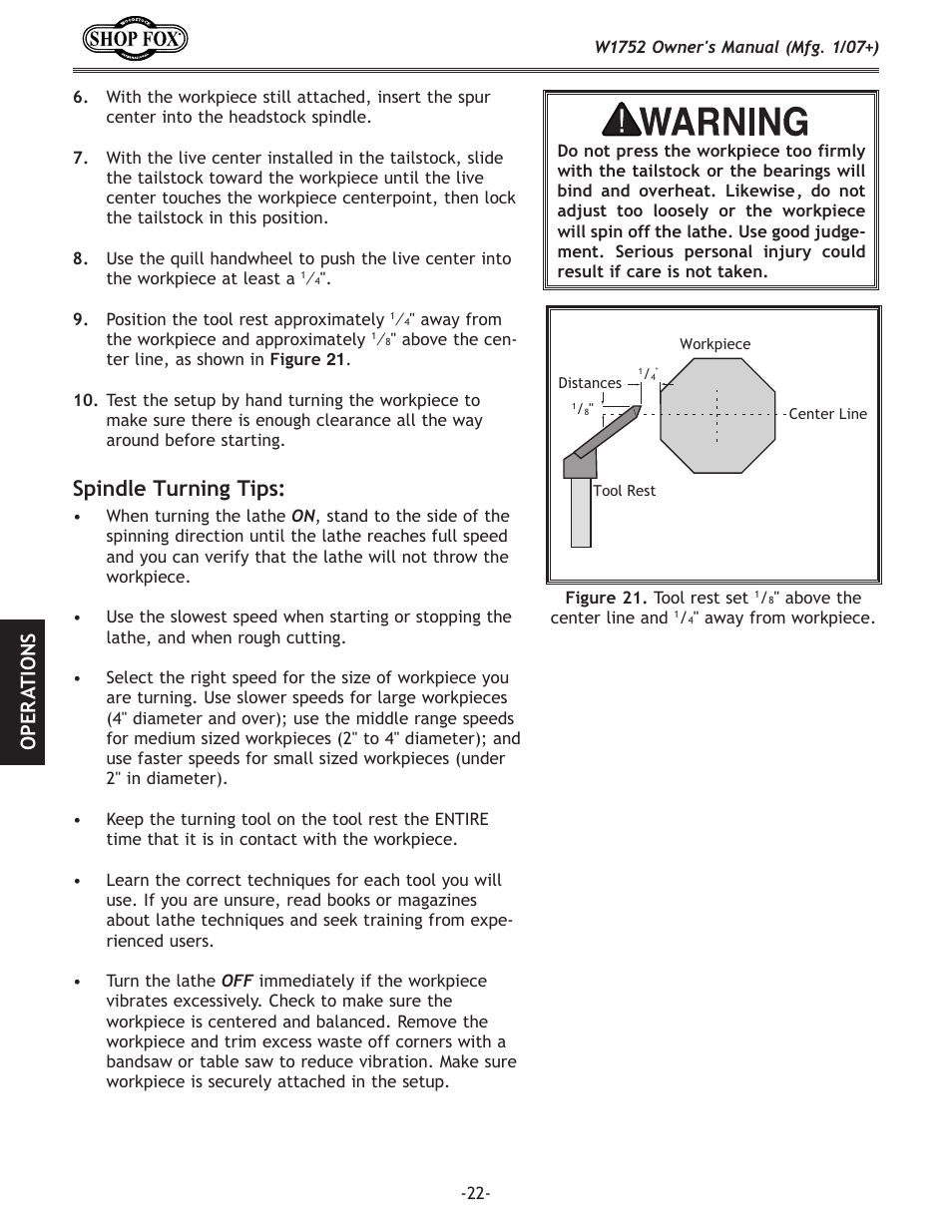 Spindle turning tips, Ope r atio ns | Woodstock W1752 User Manual | Page 24 / 40